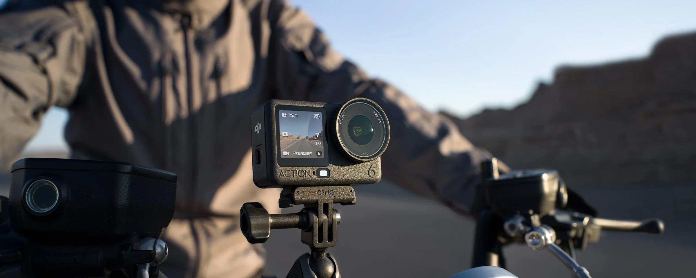 Osmo Action 6 mounted on motorcycle helmet